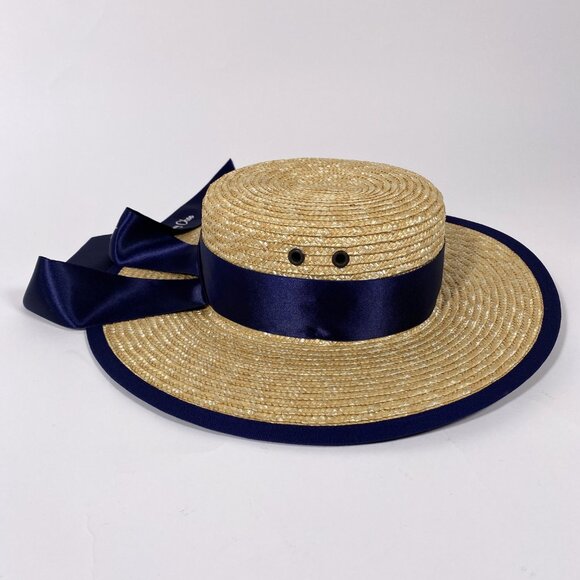 JIMMY CHOO x MYTHERESA Natural Straw Navy Trim 'Panama' Hat - Picture 5 of 9